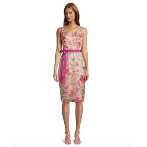 Eliza J Embroidered Floral V-Neck Sheath Dress Size 4